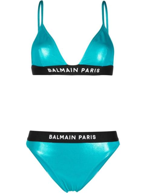 Balmain logo-band one-shoulder bikini