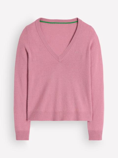 BODEN Elsie Cashmere V Neck Sweater-Pink Heather