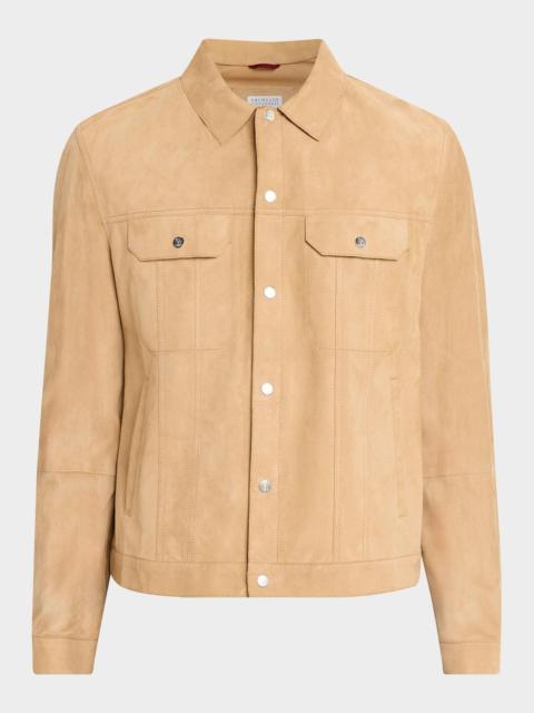Brunello Cucinelli Men's Leather Snap-Front Jacket