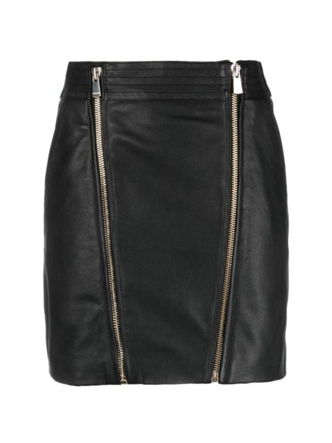 zip-up leather miniskirt