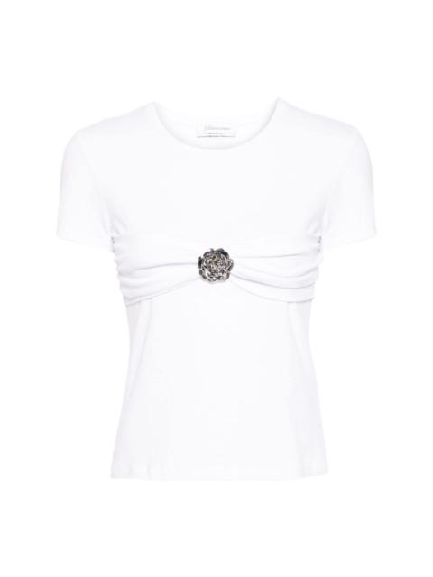 rose-brooch cotton T-shirt