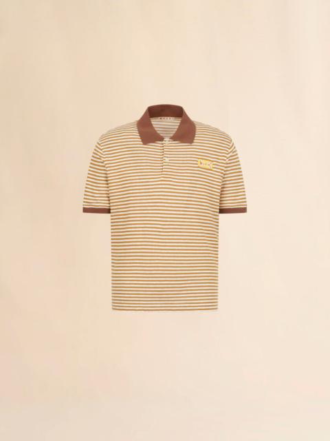 Marni MUSTARD STRIPED LINEN BLEND POLO SHIRT
