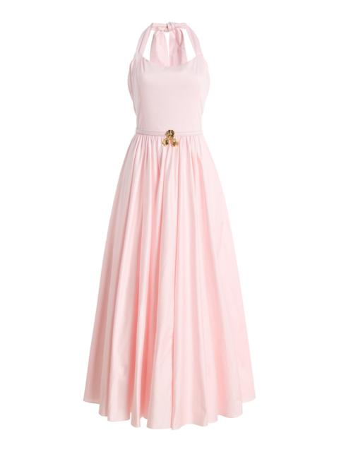 Oscar de la Renta Pleated Stretch Cotton-Poplin Sateen Midi Dress