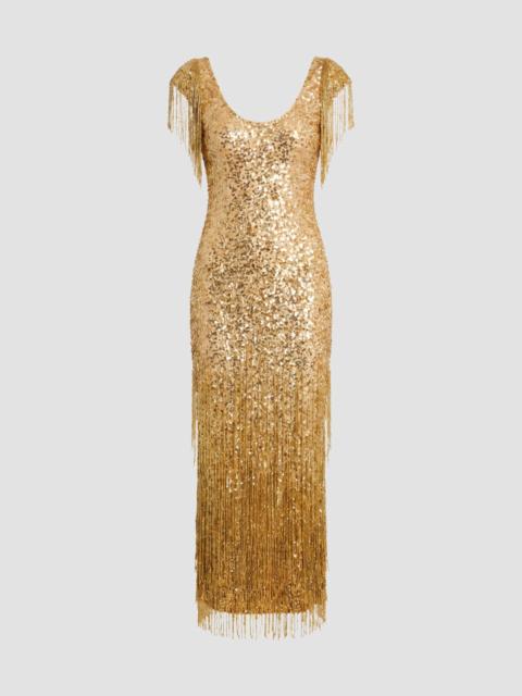 MAC DUGGAL Women's Sequin-Embellished Fringed Mesh Dress - Gold