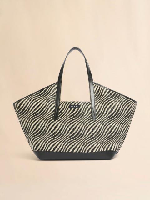 Marni BLACK RAFFIA-EFFECT WAVES TOTE BAG