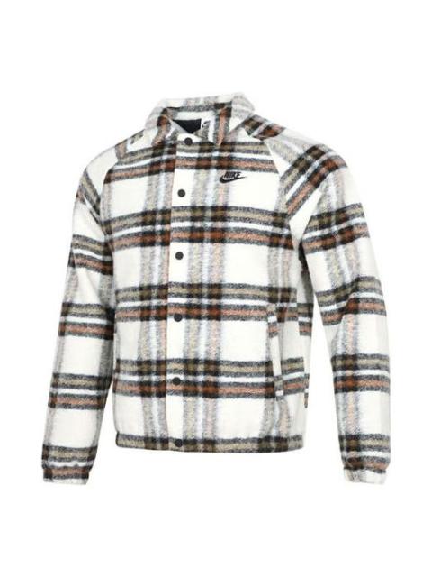 Nike Nike Plaid Casual lapel Shirt Jacket light mahogany brown DR6862-104
