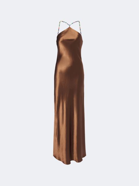 STAUD Cedence beaded satin slip dress