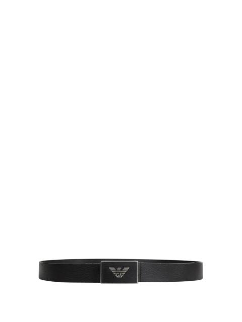 EMPORIO ARMANI Leather Belt With Eagle Plate