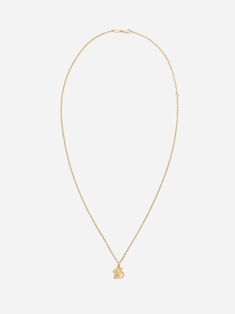 Good luck number 13 pendant on yellow gold chain