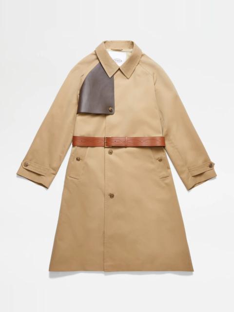 Tod's TRENCH COAT WITH LEATHER INSERTS - BEIGE