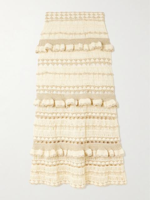 Zimmermann Wanderlust Ruffled Ruffled Pointelle-knit Maxi Skirt