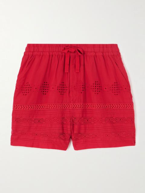Isabel Marant Étoile Damina crochet-trimmed broderie anglaise organic cotton-voile shorts Red