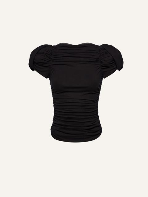 MAGDA BUTRYM Puff sleeve ruched blouse in black