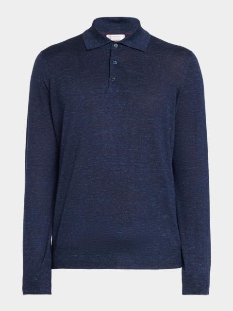 Brunello Cucinelli Men's Melange Cashmere-Blend Polo Sweater