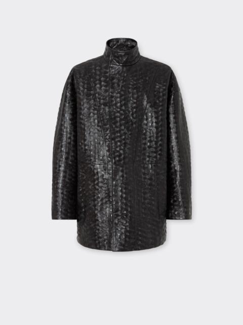 Ferrari Leather Pea Coat with Turtle Pattern