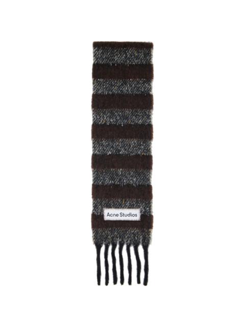 Acne Studios Brown & Gray Fringed Wool Skinny Scarf