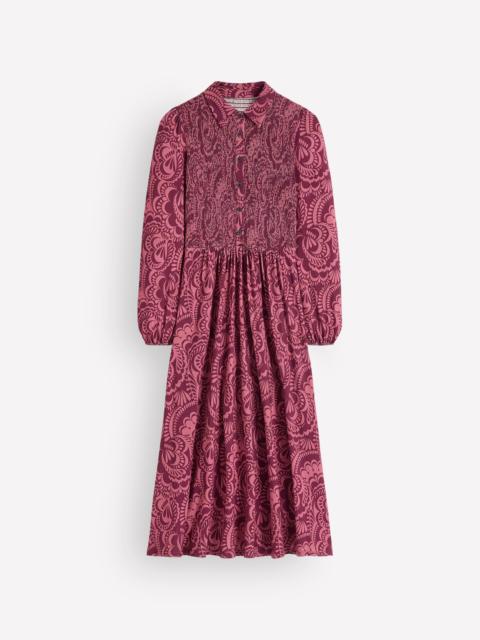 BODEN Smocked Jersey Dress-Maroon, Flourishing Medley