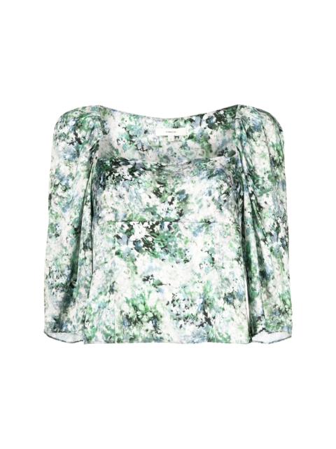 floral-print square-neck blouse