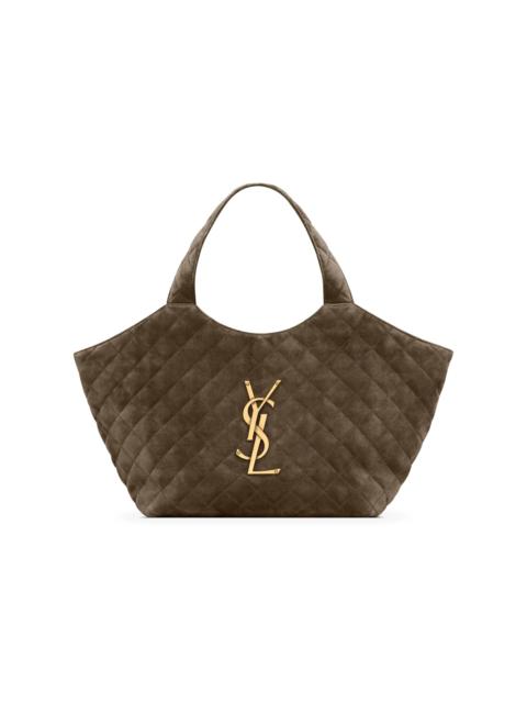 SAINT LAURENT Women's Icare Medium Tote Bag in Quilted Suede - Light Musk
