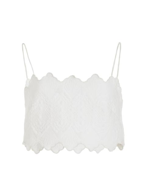 Marie Embroidered Quilted-Cotton Crop Top white