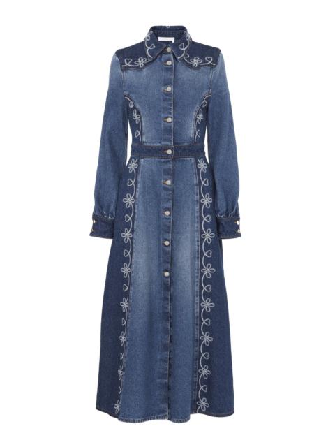 Chloé EMBROIDERED DENIM SHIRT DRESS