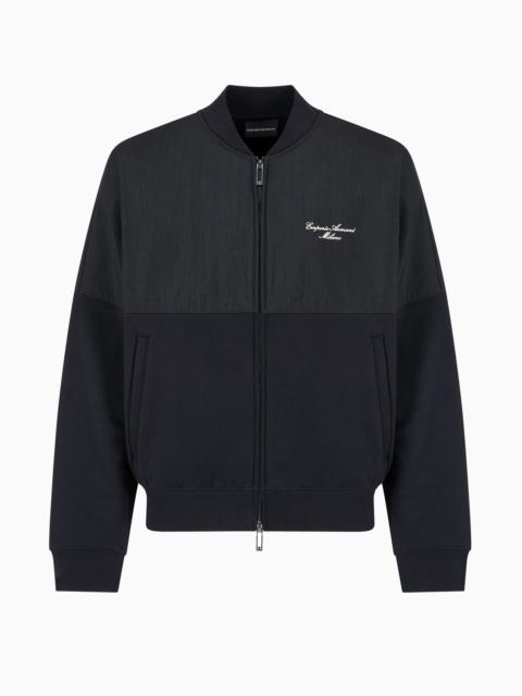 EMPORIO ARMANI ZIP-UP SWEATSHIRT IN NYLON AND FRENCH TERRY JERSEY WITH LOGO EMBROIDERY