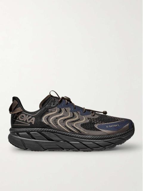 HOKA + Satisfy Clifton LS Rubber-Trimmed Mesh Sneakers