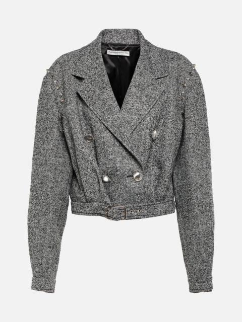 Herringbone cropped wool-blend jacket