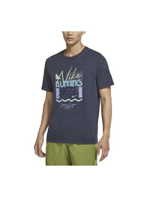 Nike Nike Dri-FIT Alphabet Printing Sports Short Sleeve Obsidian Color Black CZ8181-451
