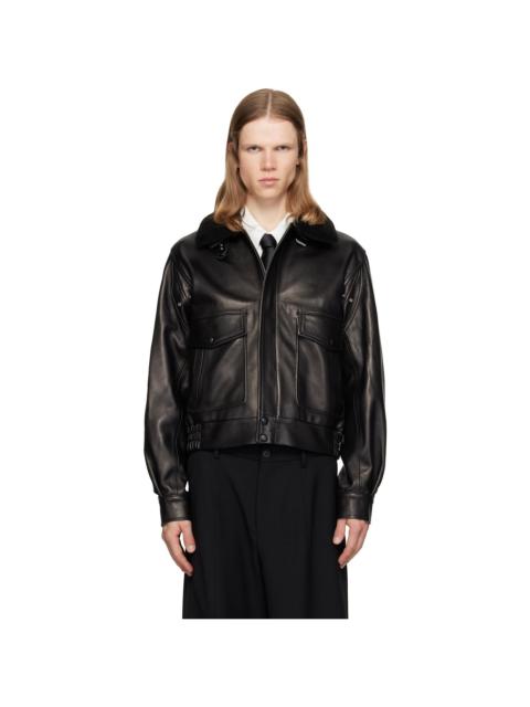 ERNEST W. BAKER Black Aviator Leather Bomber Jacket
