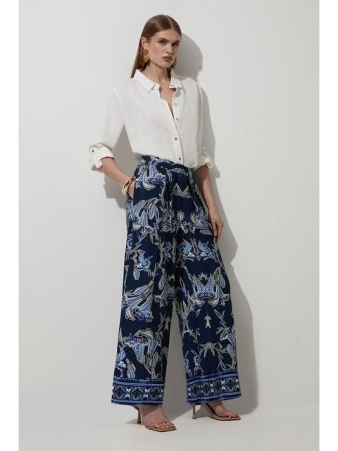 KAREN MILLEN Tall Viscose Linen Mirrored Floral Woven Straight Leg Trouser
