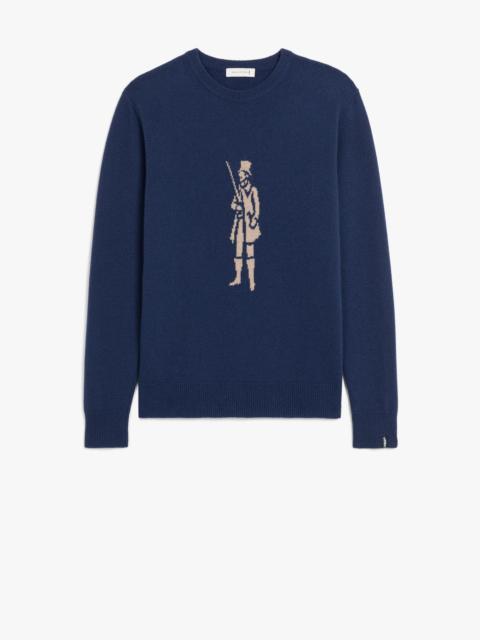 INDIGO MERINO WOOL & CASHMERE LOGO CREWNECK SWEATER