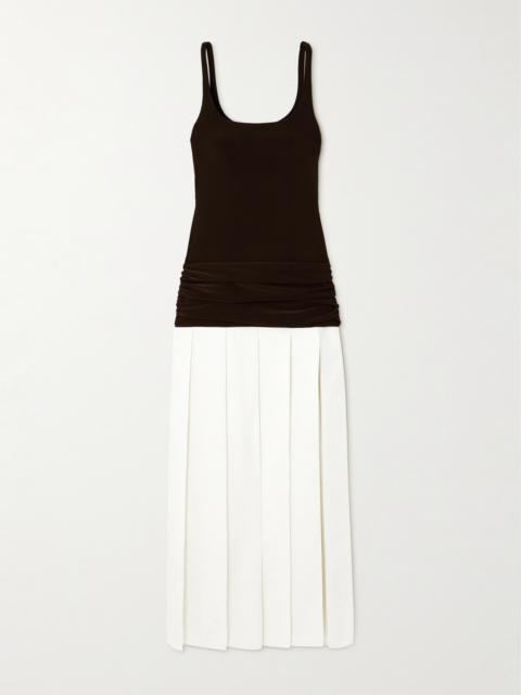 SIEDRÉS Liena Draped Pleated Jersey And Cotton-poplin Maxi Dress