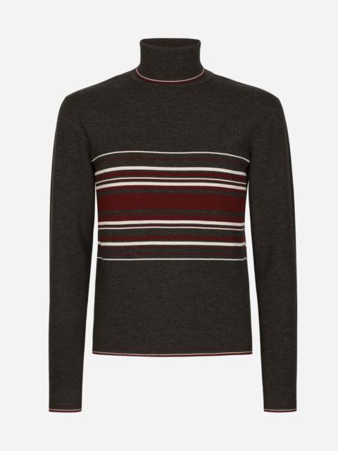 Wool turtle-neck sweater with contrasting stripes