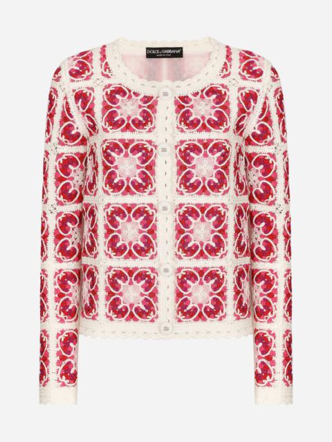 Dolce & Gabbana Brick-stitched crochet cardigan with Majolica print