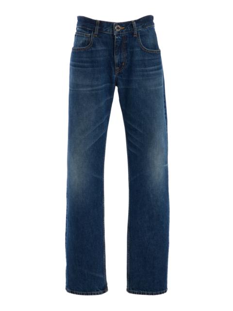 BRANDON MAXWELL The Beau Buckle-Detailed Denim Straight-Leg Jeans medium wash