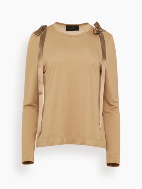 Simone Rocha Bow Ribbon Tail Long Sleeve T-Shirt in Toffee