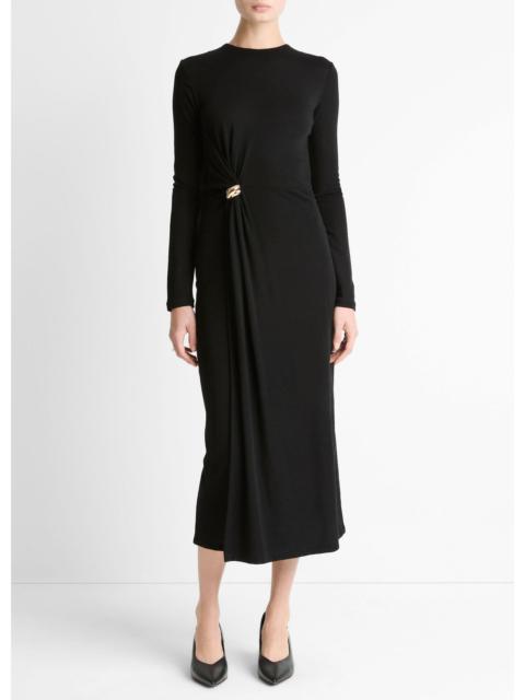 Vince Cinched-Waist Wool-Blend Long-Sleeve Dress