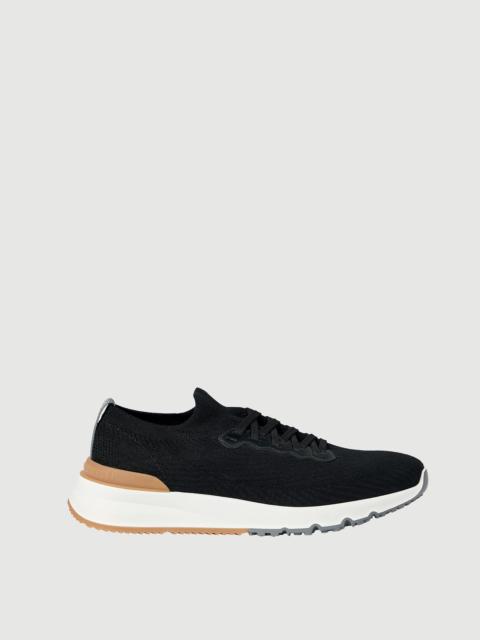 Brunello Cucinelli Cotton knit and semi-polished calfskin runners