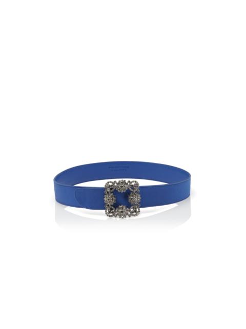 Manolo Blahnik Blue Satin Crystal Buckled Belt