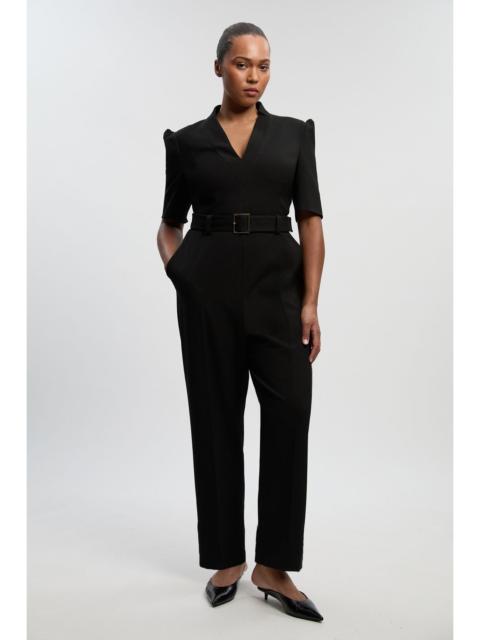 KAREN MILLEN Plus Size Structured Crepe Forever Belted Jumpsuit