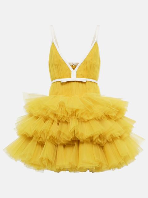 GIAMBATTISTA VALLI V-neck ruffled tulle minidress