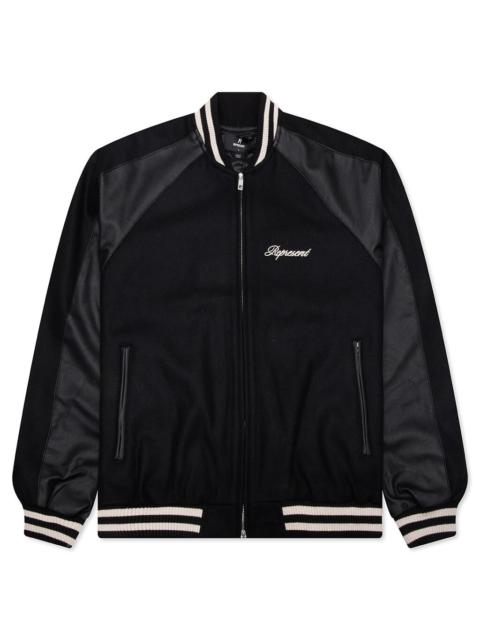REPRESENT RAGLAN VARSITY JACKET - BLACK