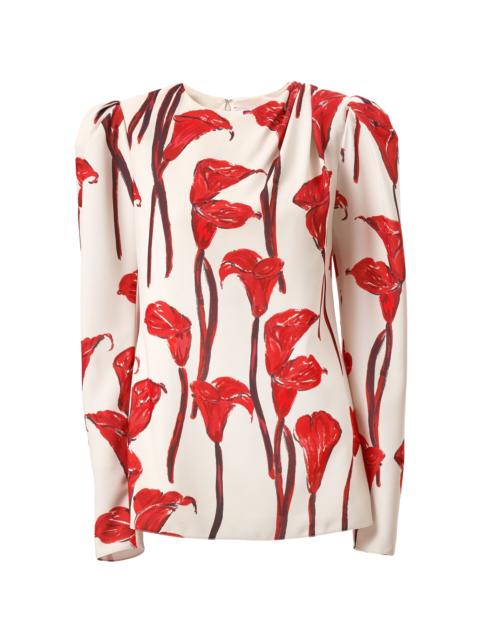 CAROLINA HERRERA Calla Lily Print Cady Draped Top print