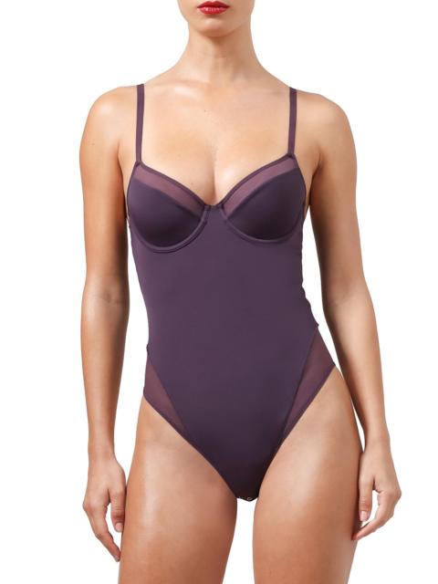 Wolford Women's Sheer Opaque Plunge Bodysuit - Aubergine