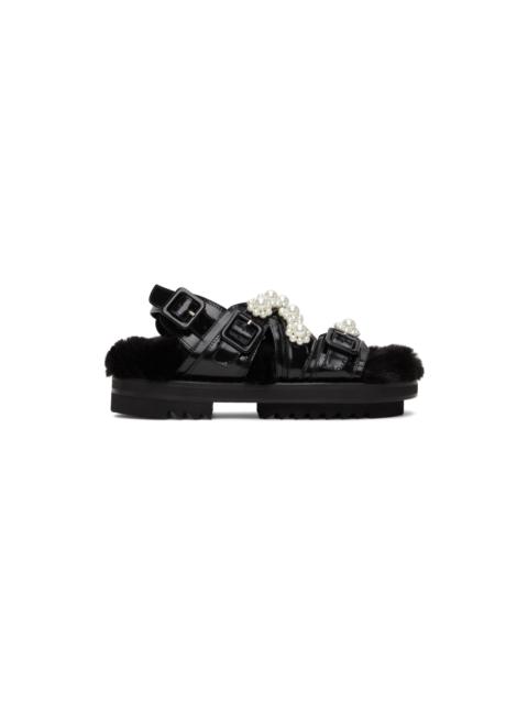 Simone Rocha Black Patent & Faux-Fur Track Sandals