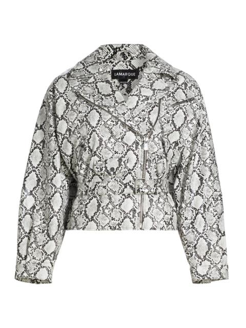 LAMARQUE Women's Shelia Snake-Print Faux Leather Biker Jacket - Python Print