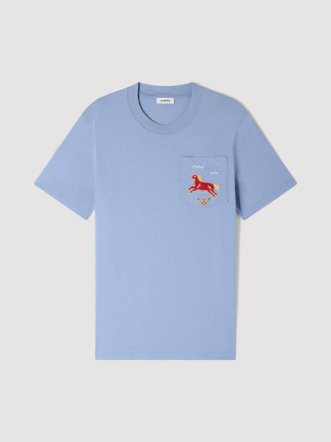 Sandro EMBROIDERED HORSE COTTON T-SHIRT