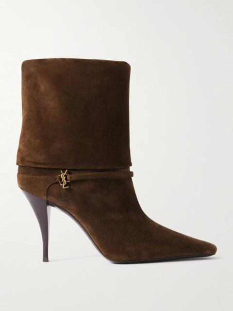 SAINT LAURENT Niki Embellished Suede Ankle Boots