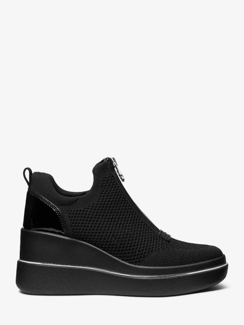MICHAEL KORS Emmy Stretch Knit Zip Wedge Trainer